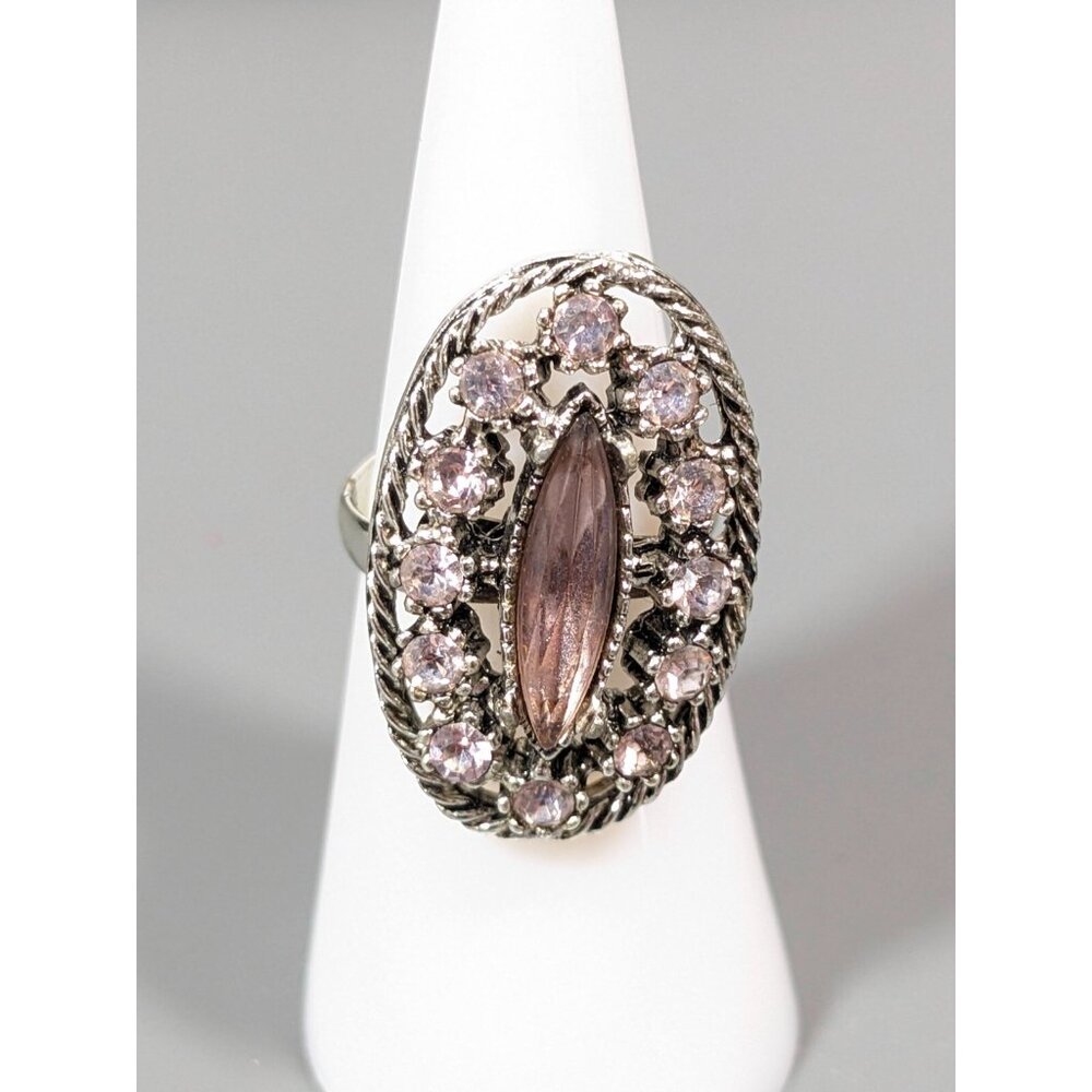 Vintage Pink Marquise Round Wide Oval Cocktail Adjustable Band Ring Size 7